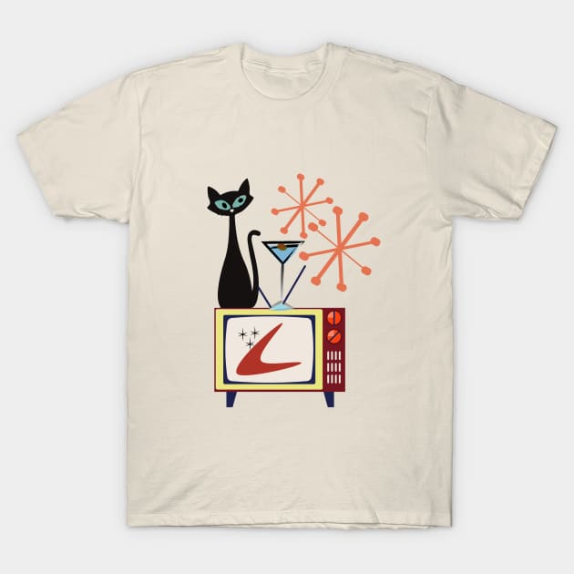 Retro Kitty Sitting on a Vintage Telly T-Shirt by Lisa Williams Design